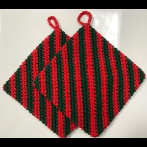 Christmas potholders set of 2 cotton red & green